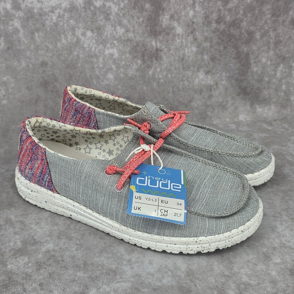 Hey Dude Wendy Youth Funk Gray Pink Shoes Y2-L3 NWOB Never Worn